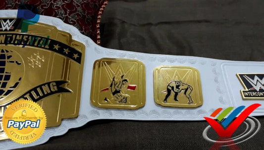 WWE WHITE STRAP INTERCONTINENTAL HEAVYWEIGHT WRESTLING CHAMPION BELT.