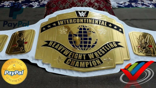 WWE WHITE STRAP INTERCONTINENTAL HEAVYWEIGHT WRESTLING CHAMPION BELT.