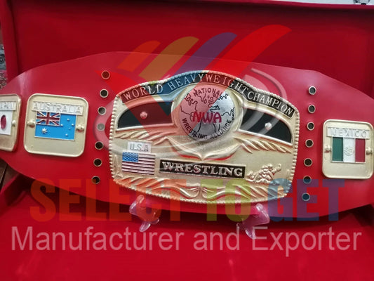 NWA Worlds Heavyweight Wrestling Champion Belt Red Strap.