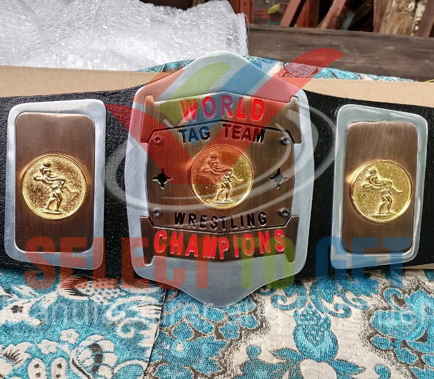 American Wrestling World Tag Team Wrestling Championship Belt Old Trophy Belt.