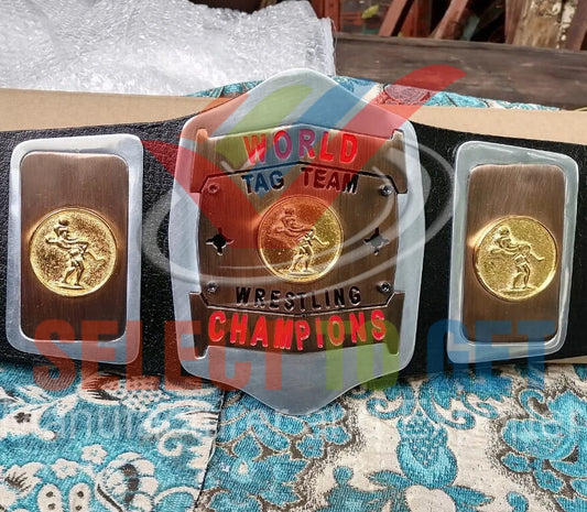 American Wrestling World Tag Team Wrestling Championship Belt Old Trophy Belt.