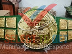 BIG GREEN WORLDWIDE WRESTLING HEAVYWEIGHT CHAMPION BELT 24 K GOLD .